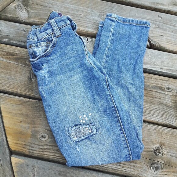 Girls Children's Place Jeans Silver Sequin Sparkle - Picture 1 of 9